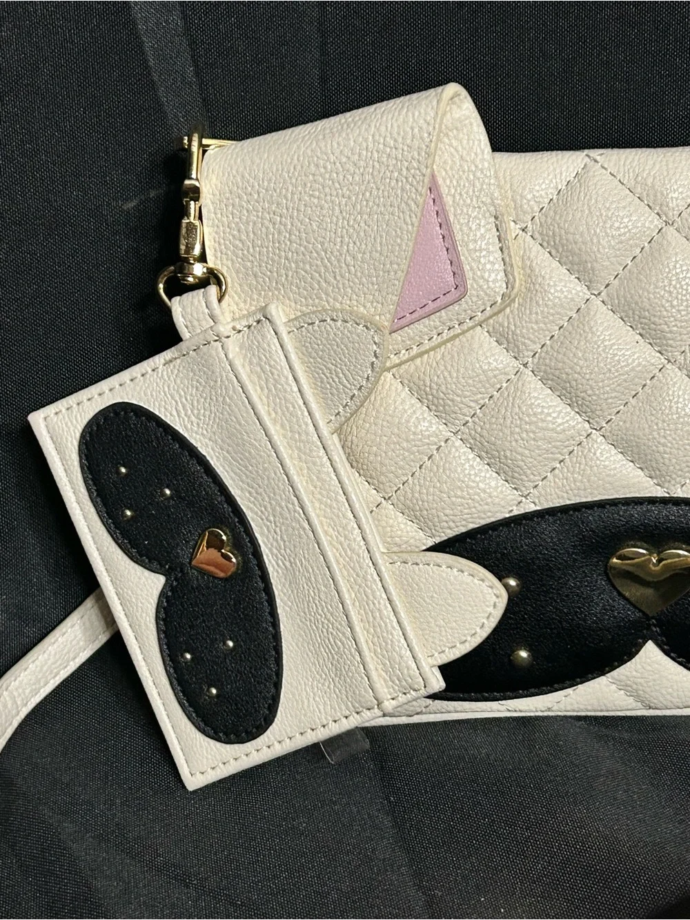 Betsey Johnson Quilted Cream & Black Puppy Dog Crossbody Bag & Cardholder